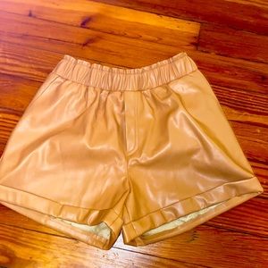 Camel leather shorts